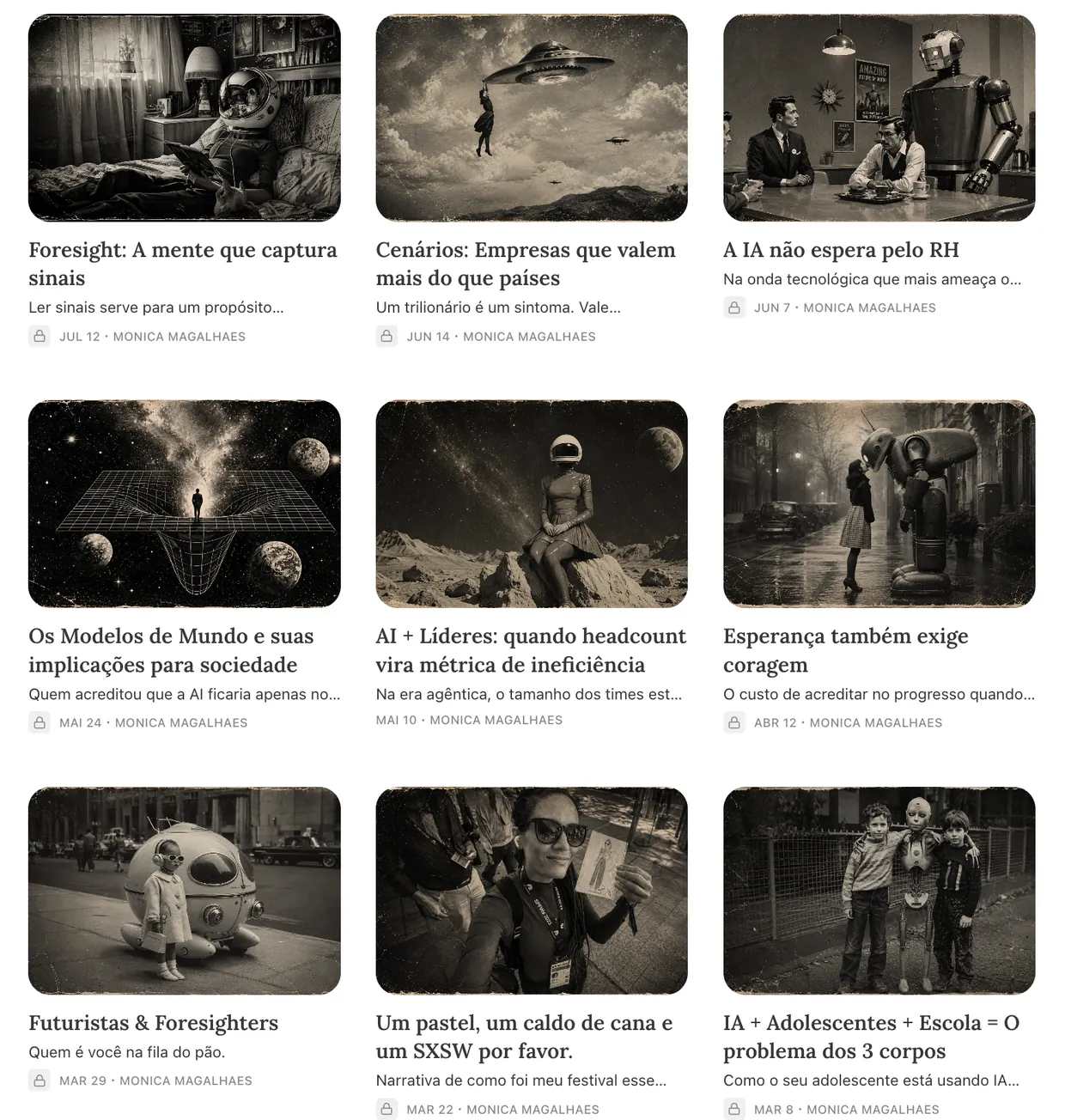 Grid of recent 2075 newsletter issues, each with its black-and-white cover